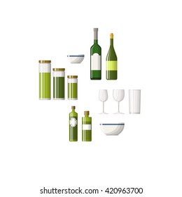 Set of bottles and glasses