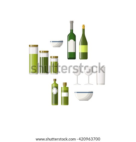 Set of bottles and glasses