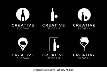 Set of Bottles and Glasses logo design templates. Modern isolated Bottles and Glasses symbols for Wine and Beverage
