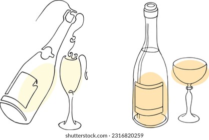 Set of Bottles and Glasses. Wine Pattern. Vector illustration.