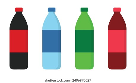 Set of bottles icons. Drink icons set in flat style. Plastic bottle vector illustration on isolated background. Water beverage sign business concept.