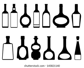 Set of bottles illustrated on white background