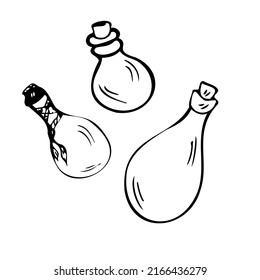 Set of bottles of magical liquid elixir.
Love potion with flower branches.
Game icon gui for game apps user interface. Vector illustration in cartoon style isolated on white background
Doodle bottle i