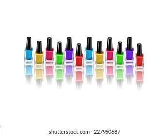 Set bottles of nail polish in various colors