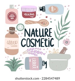 Conjunto de botellas de cosméticos naturales. Cosméticos orgánicos.