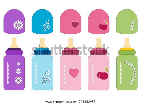 Set Bottles Newborn Baby Feeding Bottles Stock Vector Royalty