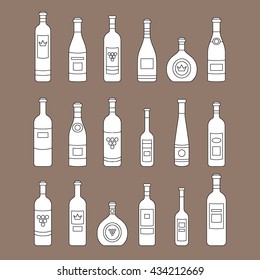 Set of bottles outline. Different kinds of wine. Design elements for banners, markets, alcohol advertising, bars and vineyards. Template for site, menu, infographics