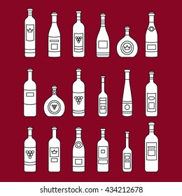 Set of bottles outline. Different kinds of wine. Design elements for banners, markets, alcohol advertising, bars and vineyards. Template for site, menu