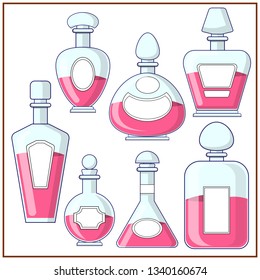 A set of bottles for perfumery. Isolated on white background. Vector illustration.