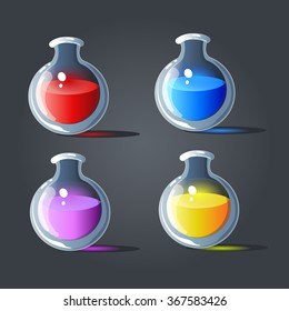 Set bottles of potion. Magical bottles. Cartoon bottles. Vector illustration