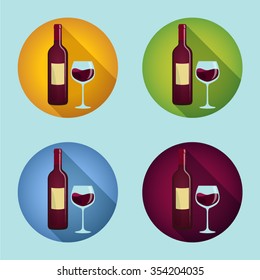 set of bottles of red wine and glasses of red wine