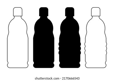 Conjunto de botellas de diferentes formas, Conjunto de siluetas de botellas de plástico. Ilustración vectorial Archivo EPS 10.