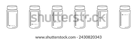 Set of bottles. Vector set of bottles with marks on the scale. Capacity with a scale. Sports dosed bottle. 商業照片 © 