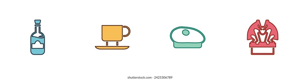 Set Bottles of wine, Coffee cup, French beret and Gargoyle on pedestal icon. Vector