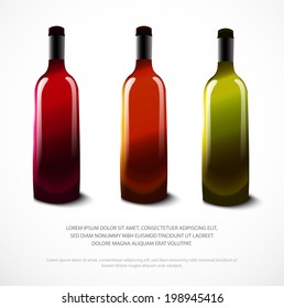 Set of bottles of wine. Different colors. Vector illustration