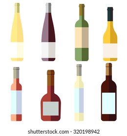 Set Of Bottles Of Wine, Flat Design