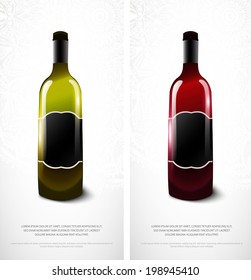 Set of bottles of wine. Lace design. Vector illustration