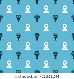 Set Bouquet of flowers and Map pointer with heart on seamless pattern. Vector
