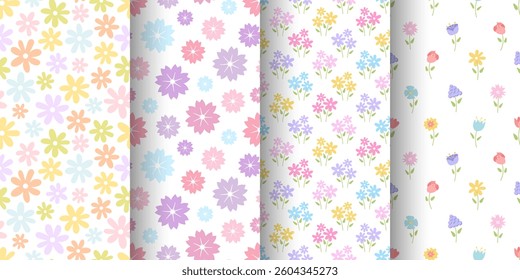 Set of bouquets with flowers. Bright spring patterns with flowers. Colorful floral banners for covers, pictures, textile, surfaces. Patterns with tiny bouquets of flowers, abstract buds. Vector