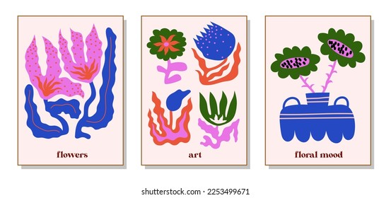 Set of bouquets with flowers. Interior painting. Colorful illustrations of flowers for covers, pictures. Vector illustration.