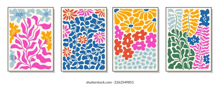 Set of bouquets with flowers. Interior painting. Colorful illustrations of flowers for covers, pictures. Vector illustration.