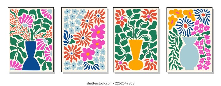 Un conjunto de ramos floridos. Pintura interior. Coloridas ilustraciones de flores para portadas, fotos. Ilustración vectorial.