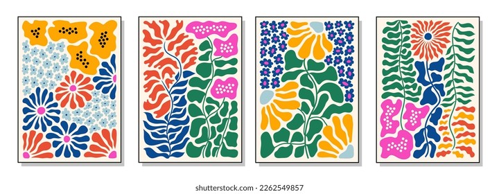 Set of bouquets with flowers. Interior painting. Colorful illustrations of flowers for covers, pictures. Vector illustration.