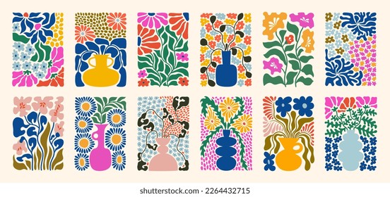 Set of bouquets with flowers. Interior painting. Colorful illustrations of flowers for covers, pictures. Vector illustration.