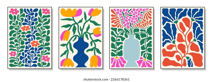 Set of bouquets with flowers. Interior painting. Colorful illustrations of flowers for covers, pictures. Vector illustration.