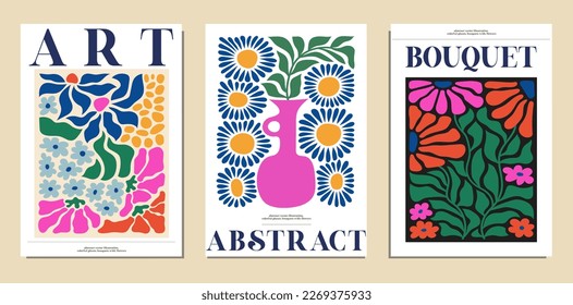 Set of bouquets with flowers. Interior painting. Colorful illustrations of flowers for covers, pictures. Vector illustration.