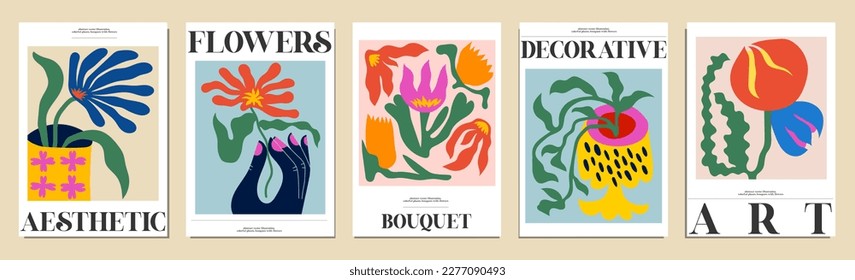 Set of bouquets with flowers. Interior painting. Colorful illustrations of flowers for covers, pictures. Vector illustration.