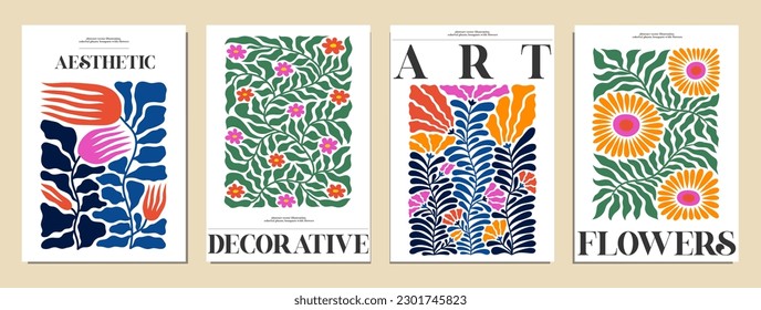 Set of bouquets with flowers. Interior painting. Colorful illustrations of flowers for covers, pictures. Vector illustration.