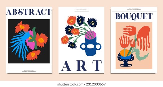 Set of bouquets with flowers. Interior painting. Colorful illustrations of flowers for covers, pictures. Vector illustration.