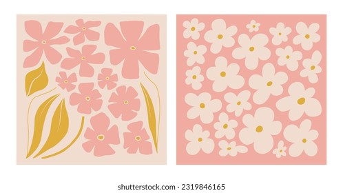 Set of bouquets with flowers. Interior painting. Colorful illustrations of flowers for covers, and pictures. Vector illustration.