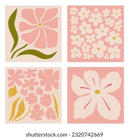 Set of bouquets with flowers. Interior painting. Colorful illustrations of flowers for covers, and pictures. Vector illustration.