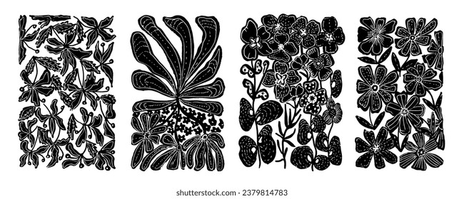 Set of bouquets with flowers. Interior painting. Colorful illustrations of flowers for covers, pictures. Vector illustration.