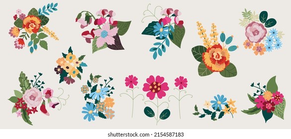 set with bouquets of flowers, vector design for paper, fabric and other surface