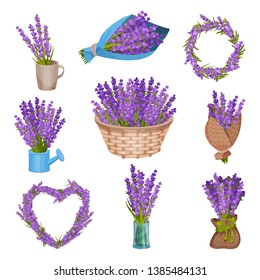 Set of bouquets of flowers. Vector illustration.