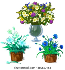 A set of bouquets of flowers. Vector illustration.
