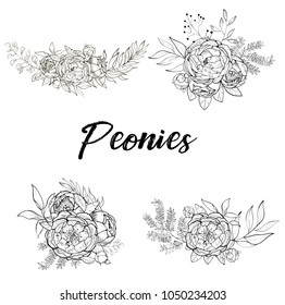 Set of bouquets of peonies