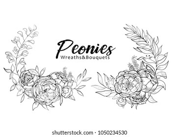 Set of bouquets peonies