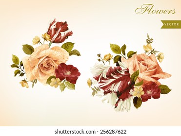 Set of bouquets of roses, can be used as greeting card, invitation card for wedding, birthday and other holiday and  summer background 