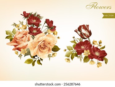 Set of bouquets of roses, can be used as greeting card, invitation card for wedding, birthday and other holiday and  summer background 