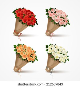 Set Bouquets of Roses Isolated