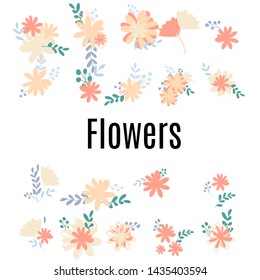 Set bouquets of simple, clear, ordinary flowers Vector illustration