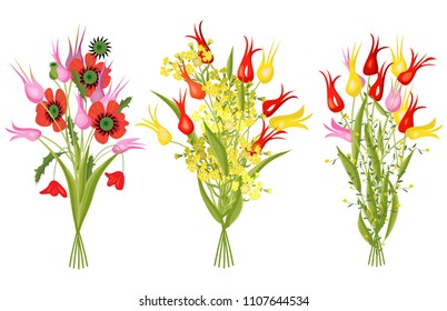 Set of bouquets with tulips isolated on a white background. Vector illustration for your design