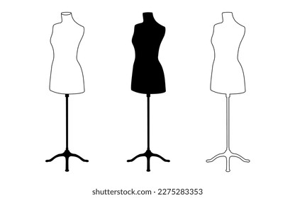 Set of boutique mannequin. Three female manikins, sewing dummies, women torso. Vector illustration.