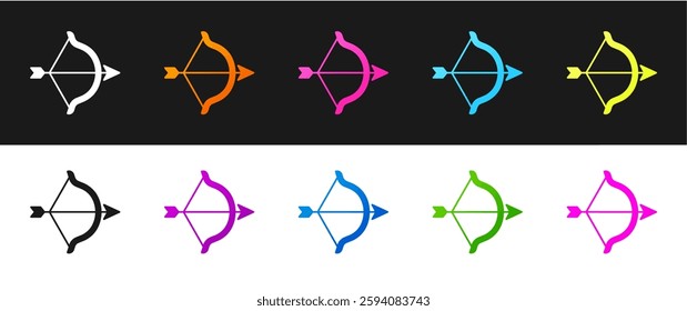 Set Bow and arrow icon isolated on black and white background. Cupid symbol. Love sign. Happy Valentines day.  Vector