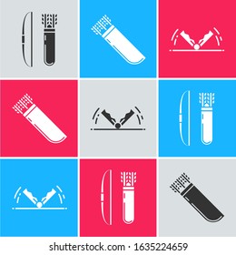 Set Bow and arrow in quiver, Quiver with arrows and Trap hunting icon. Vector