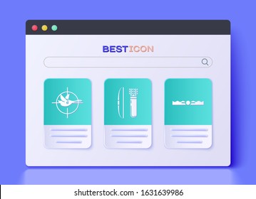Set Bow and arrow in quiver, Hunt on duck with crosshairs and Trap hunting icon. Vector